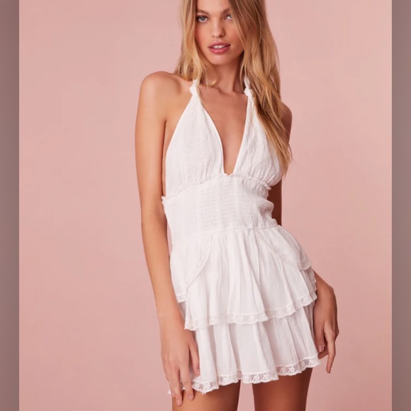 NWT! LOVESHACKFANCY Deanna Heritage Halter Mini Dress WHITE XS - Picture 4 of 4